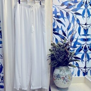 NWT Women’s NY Collection White Solid Woven Palazzo Pant with Tassle Tie Size 3X
